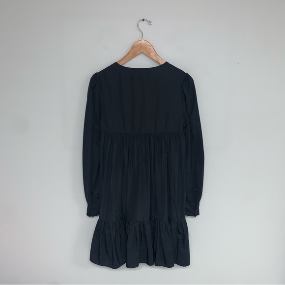 Zara Dress Women's Size Small Oversized Black Long Sleeve Mini Bow Tiered Ruffle - Picture 7 of 13